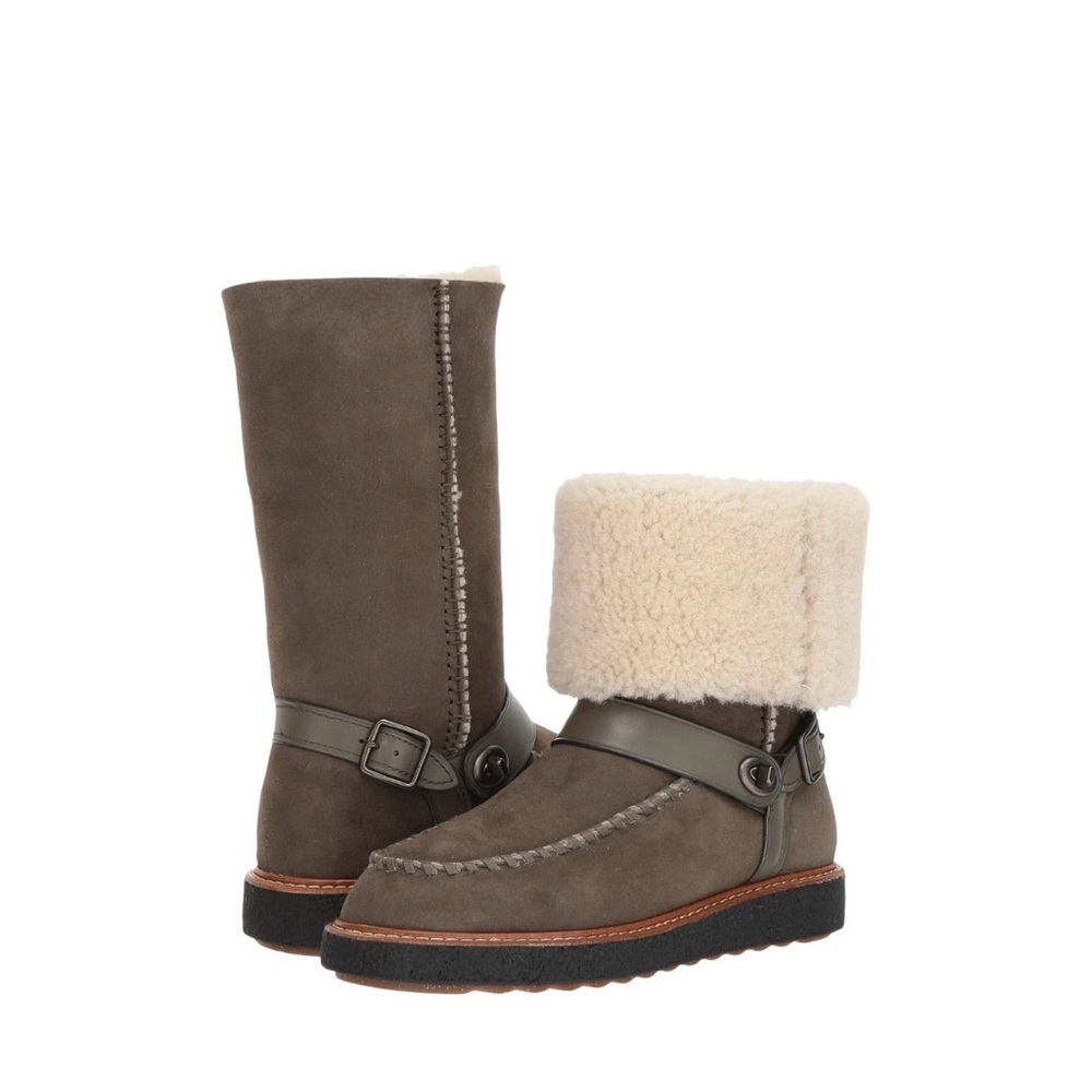 COACH Shearling-Lined Moto Boots Suede size 8 NEW NIB